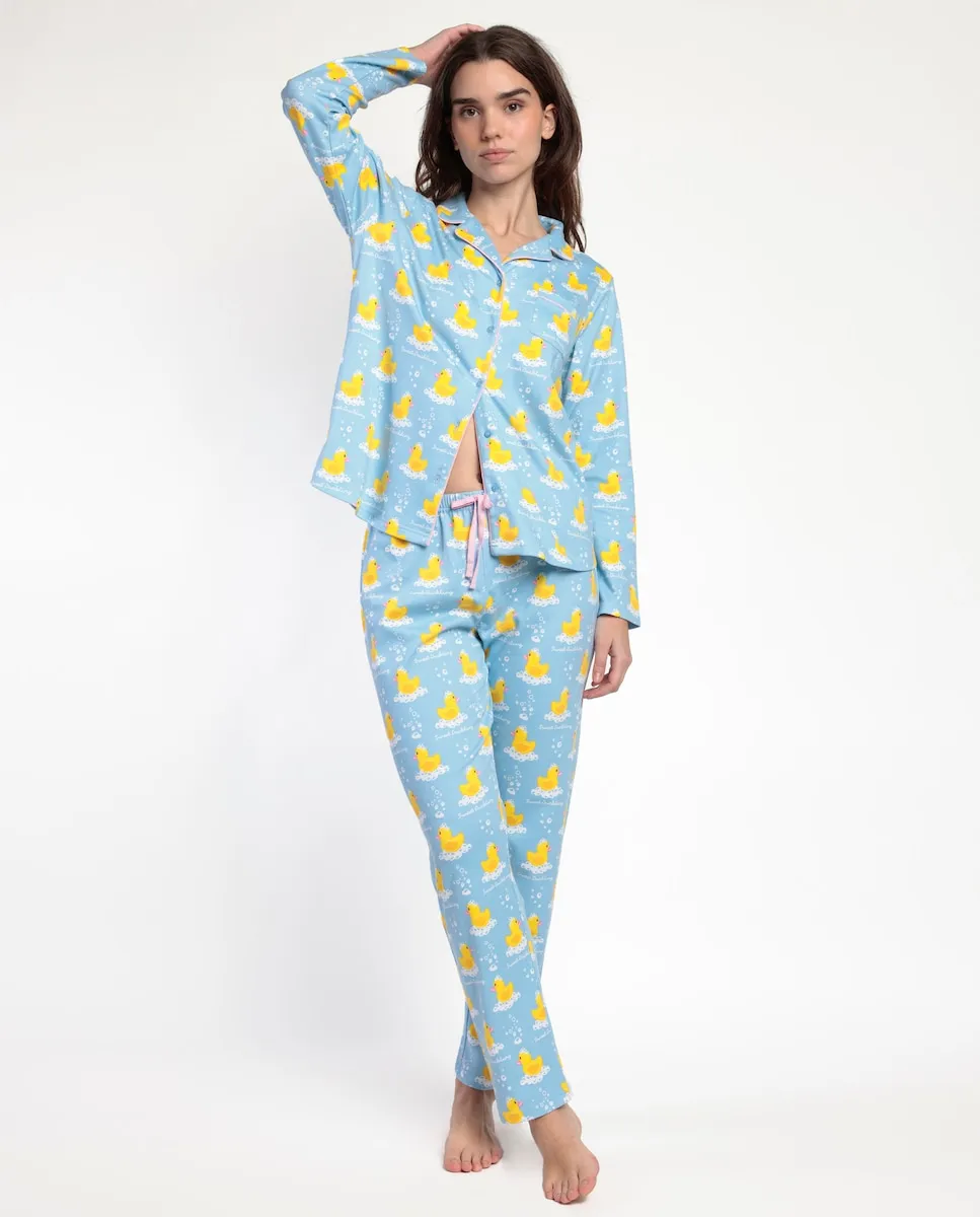 

Женская длинная пижама с открытой вязкой из хлопка синего цвета Admas