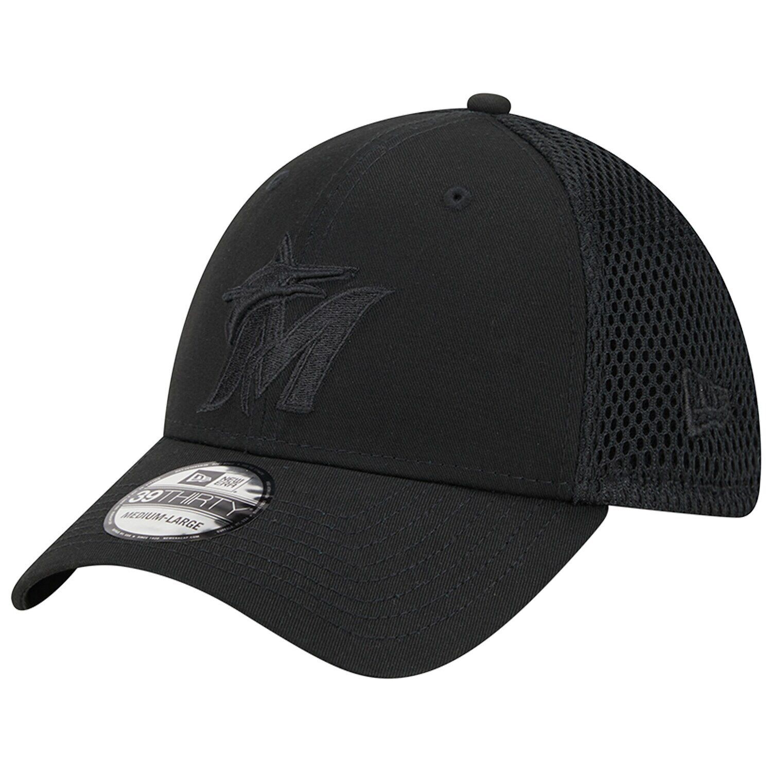 

Мужская гибкая кепка New Era Miami Marlins Black-on-Black Neo 39THIRTY