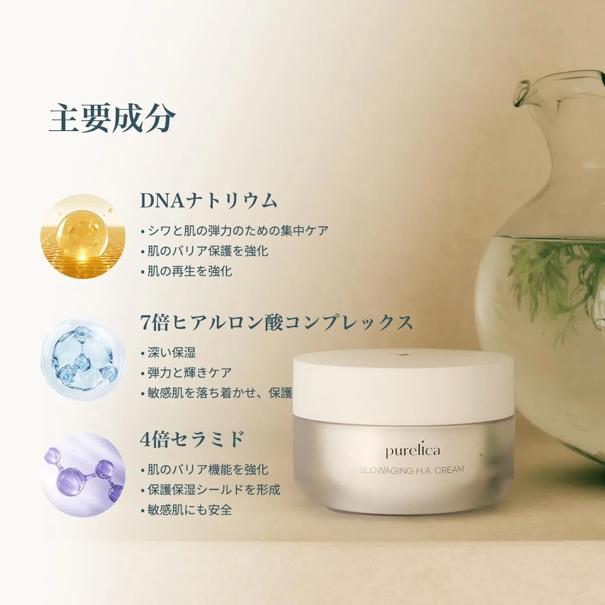 Крем для лица Purelica — Дневной Slow Aging H.A. Cream с PDRN, гиалуроновой кислотой и церамидами, 50 мл — фото 3