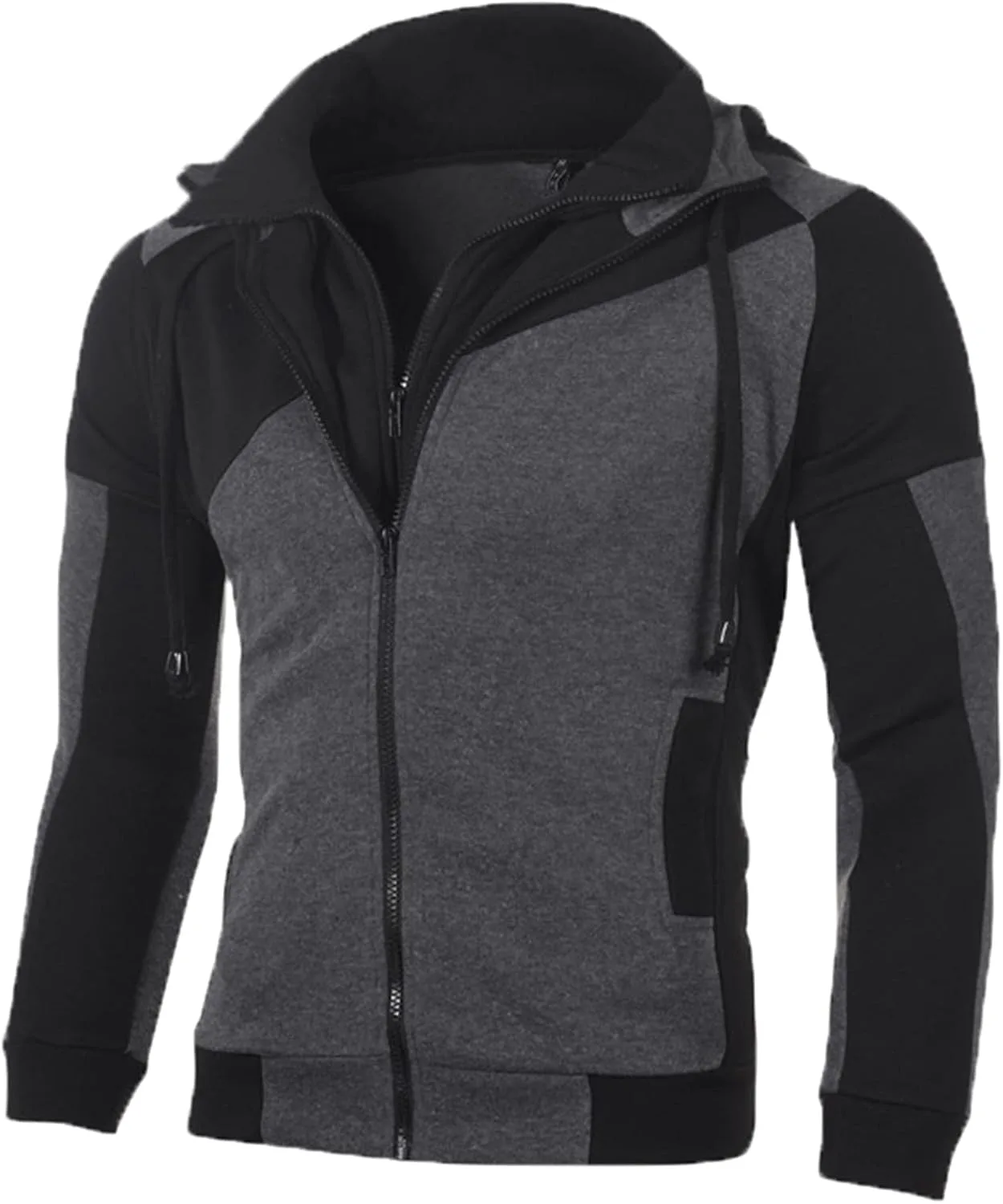 

Мужской худи Color Block с капюшоном, базовый Zip-Up, длинный рукав, с карманами, Plus Size lonwick