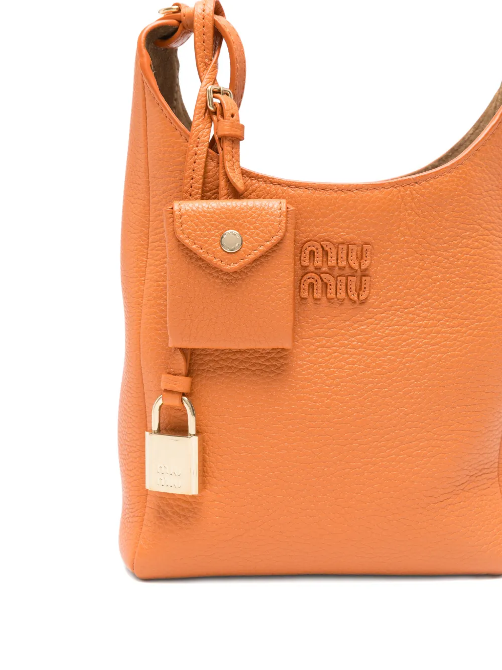 Сумка через плечо из кожи с подвеской-замочком Miu Miu, оранжевый — фото 4