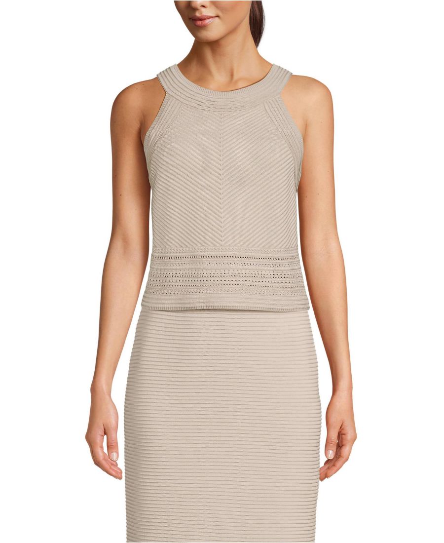 

Женский комплект из свитера и топа из ажурной хлопковой ткани с ажурным узором Lands' End, Blush whisper