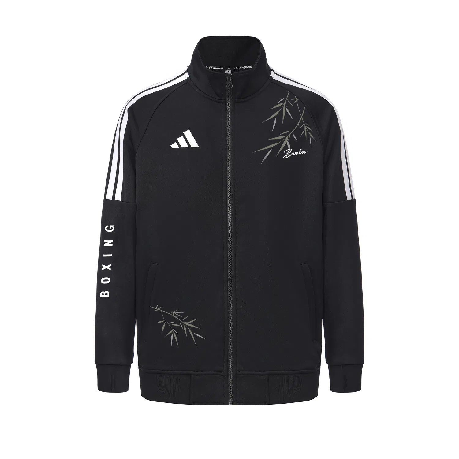Куртка унисекс Black с белыми полосками, стойка, средняя посадка Adidas, Black with White Stripes