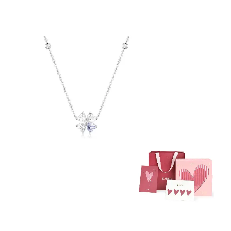 

Женское ожерелье в двухцветной коробке Kader, heart four-leaf clover necklace-999 fine серебро фиолетовый crystals