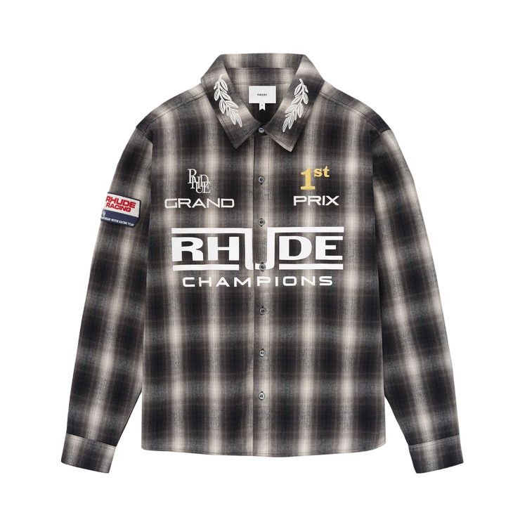 

Рубашка Rhude Racing Logo Printed Checked Shirt, Black/Grey