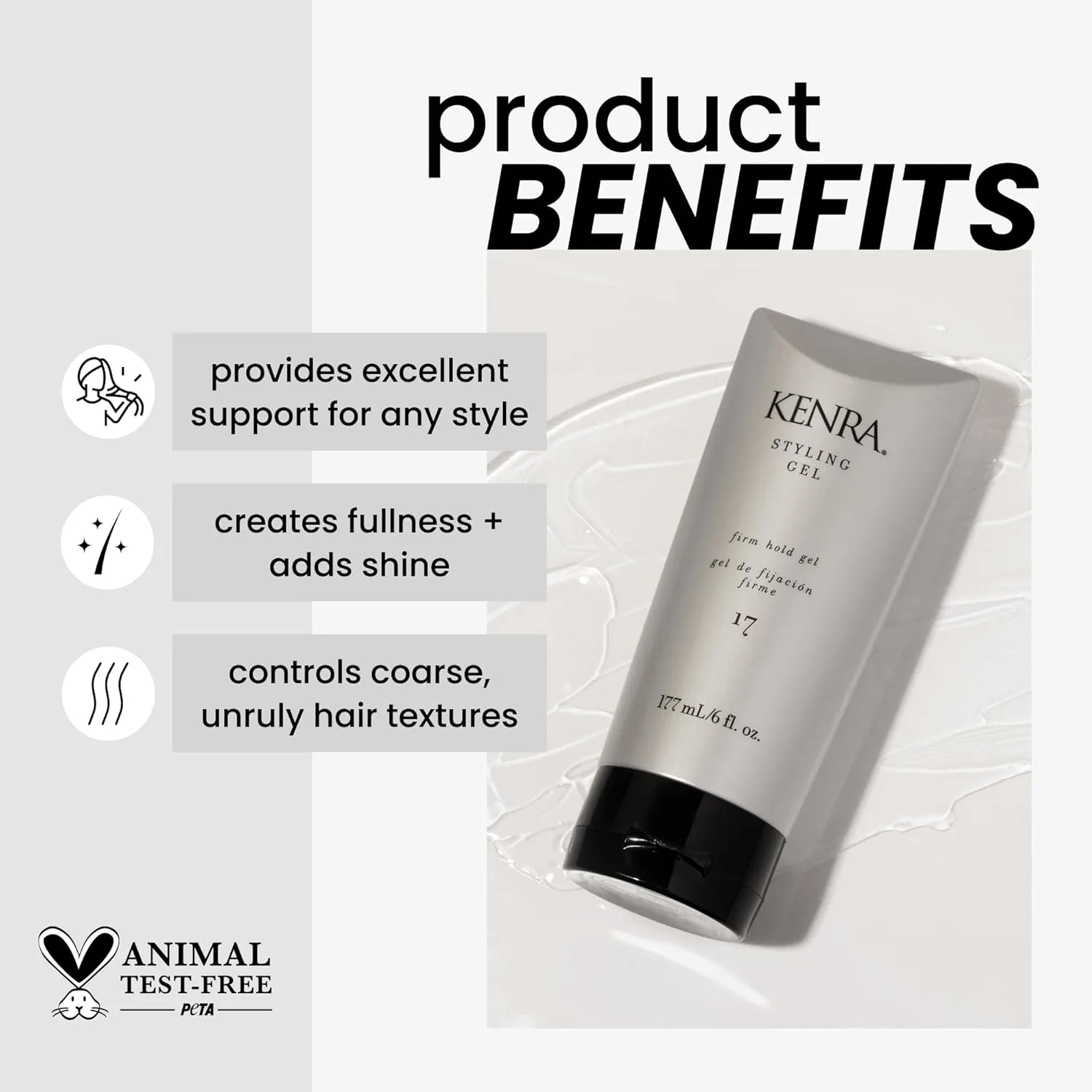 Kenra Styling Gel 17, гель для укладки с сильной фиксацией, придает объем и блеск, контролирует жесткие и непослушные волосы, без спирта, не сушит и не оставляет белых хлопьев, для волос от средней до высокой плотности 177 мл (1 шт.) — фото 2