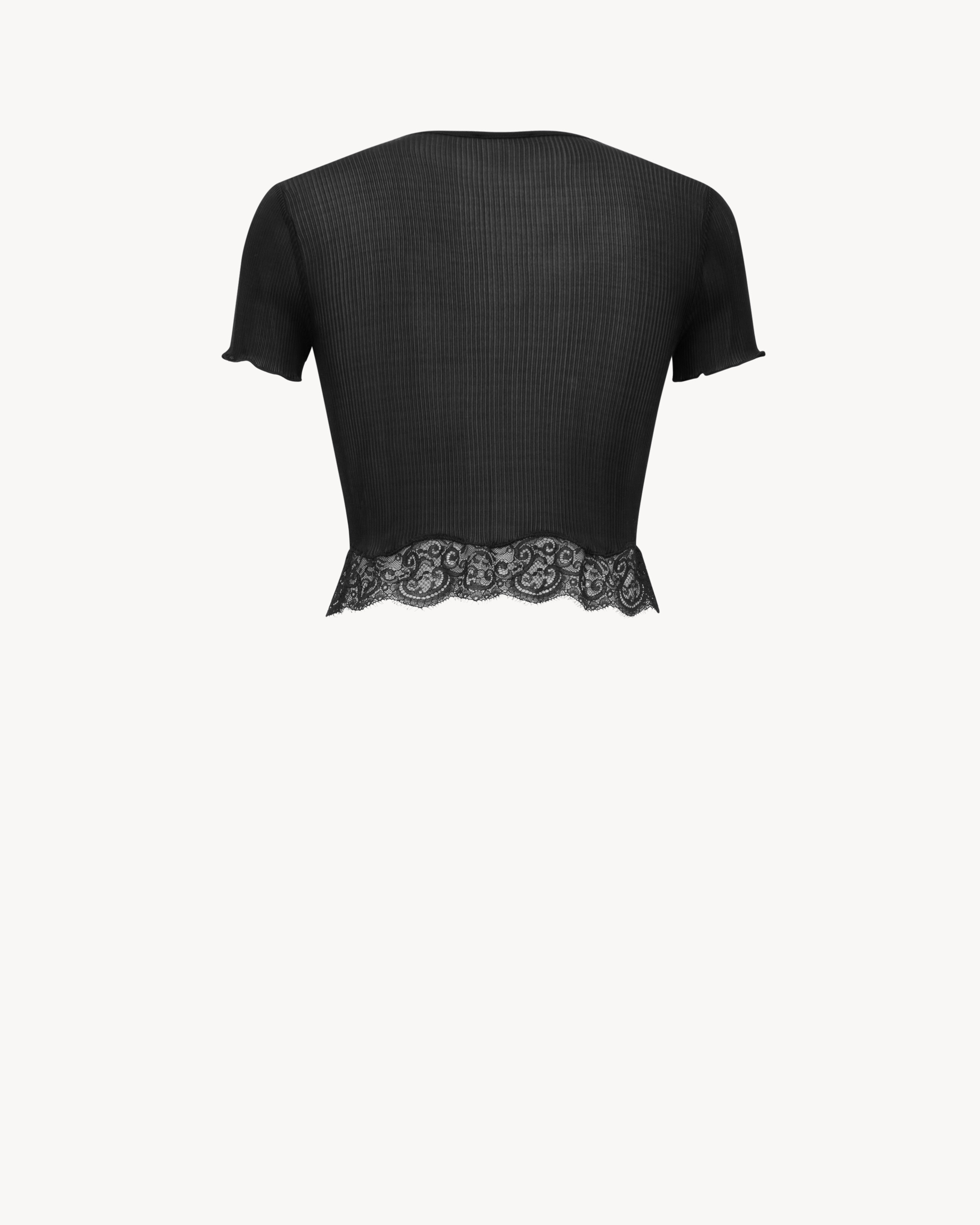 Футболка с кружевом из рубчатого шелка Saint Laurent, черный — фото 3
