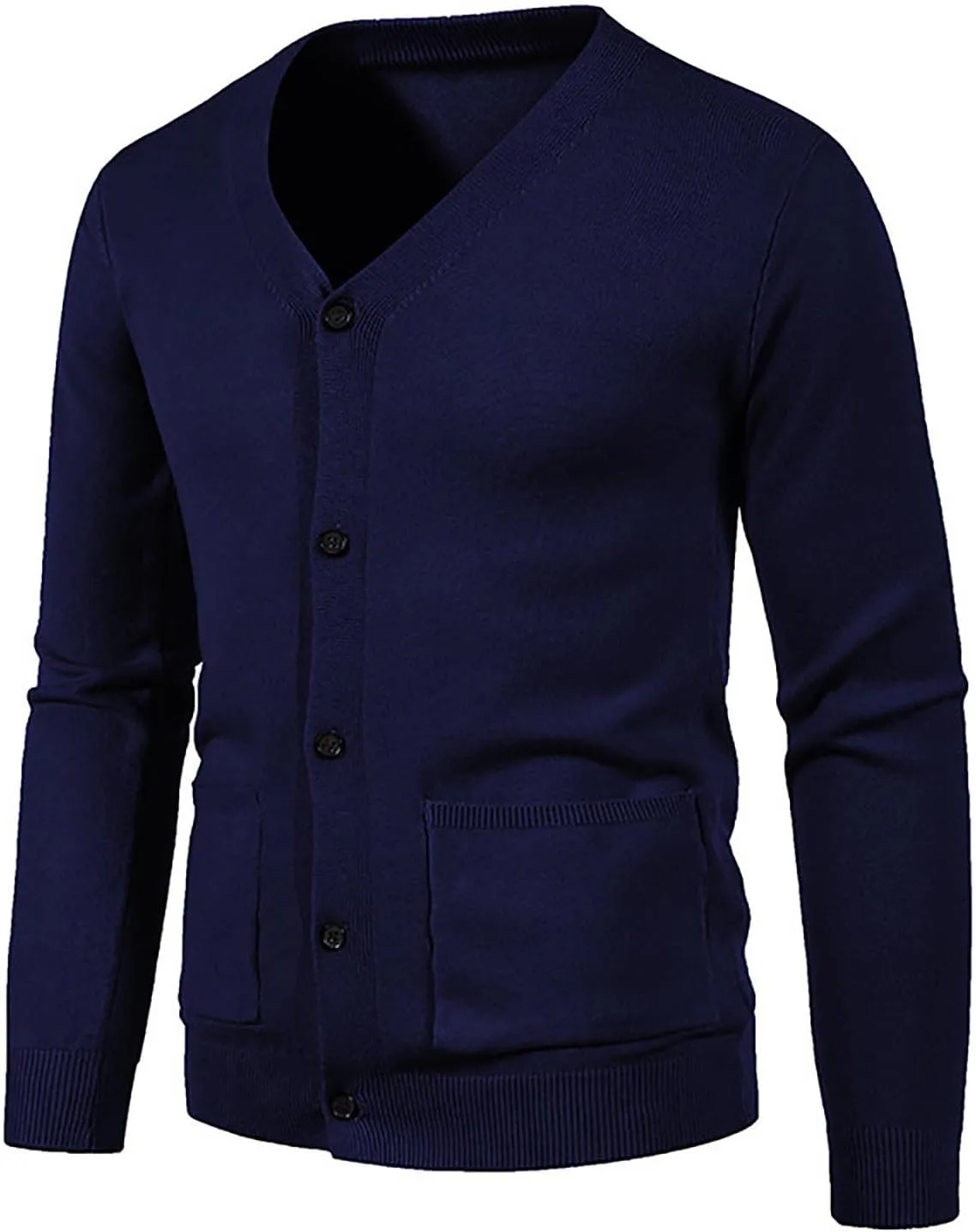 Мужской кардиган с пуговицами и V-образным вырезом, Slim Fit, длинный рукав — фото 2