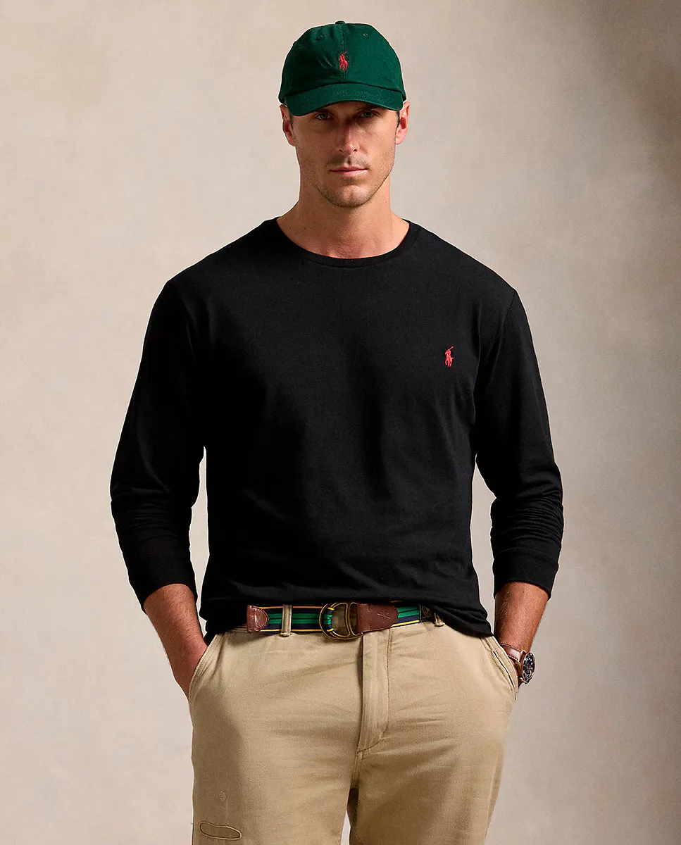 

Мужская хлопковая футболка с вышивкой лошади больших размеров Polo Ralph Lauren, черный