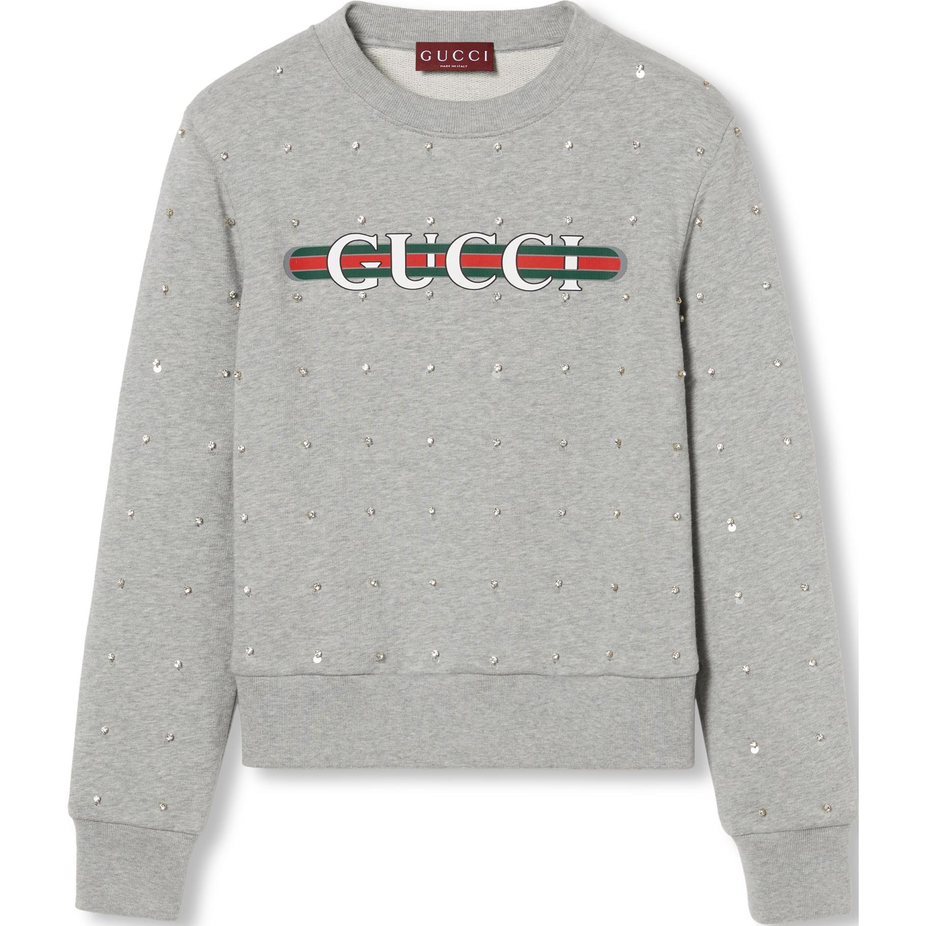 

Футболка с принтом логотипа и декором GUCCI, серая