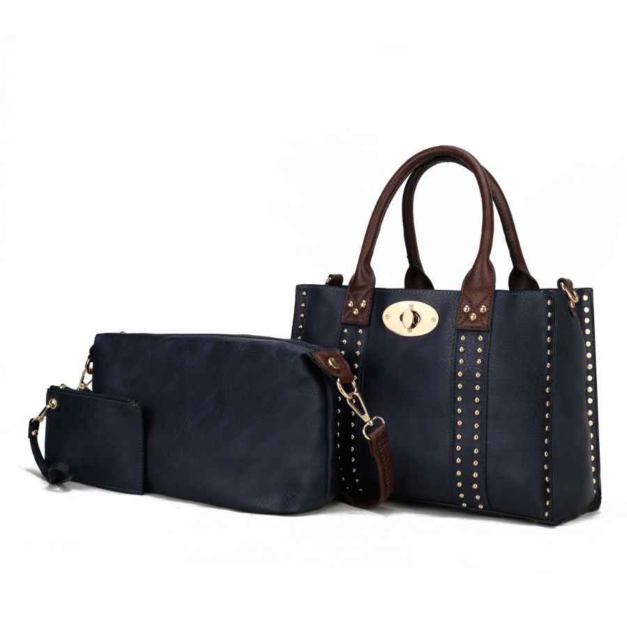 

Элисса 3-предметный набор: сумка-портфель с клатчем и кошельком для мелочи MKF, темно-синий