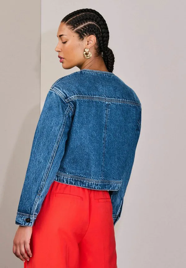 Джинсовая куртка прямого кроя без воротника Next, Denim Dark Blue — фото 4