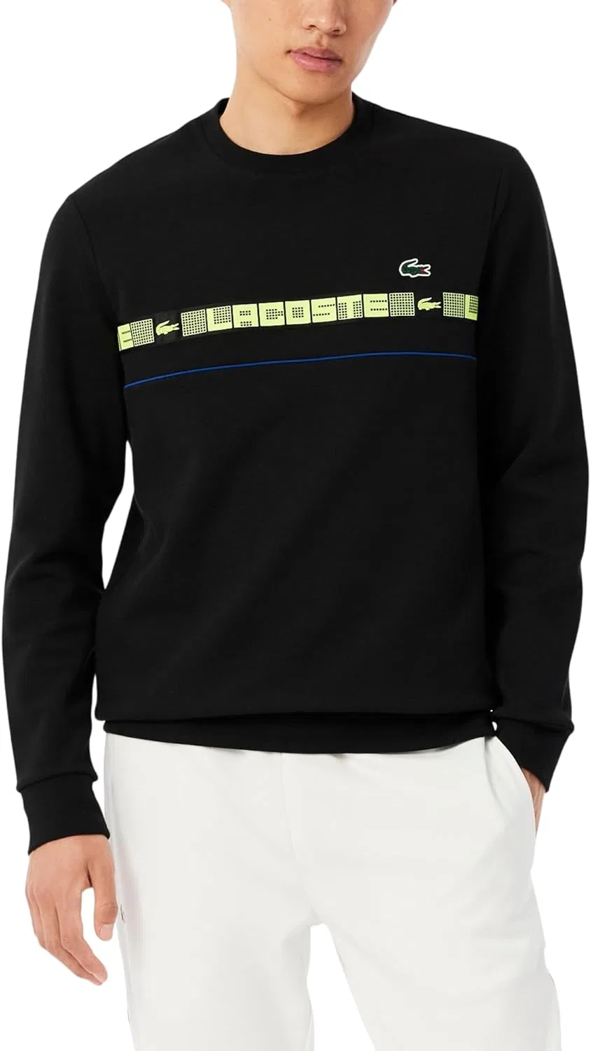 Толстовка Lacoste Мужская Спортивная с Фирменной Полосой, Органический Хлопок, Переработанный Полиэстер, синий
