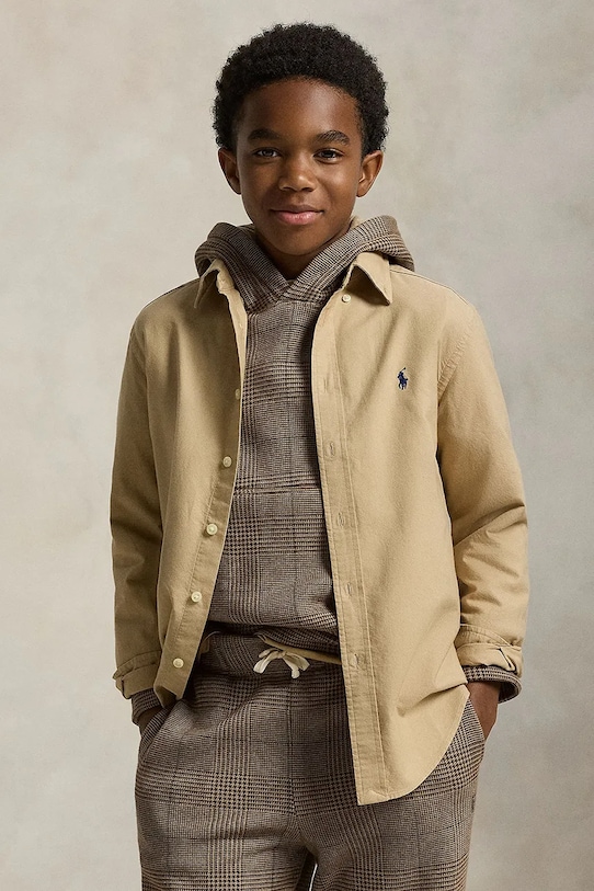 

Детская хлопковая рубашка Polo Ralph Lauren, бежевый