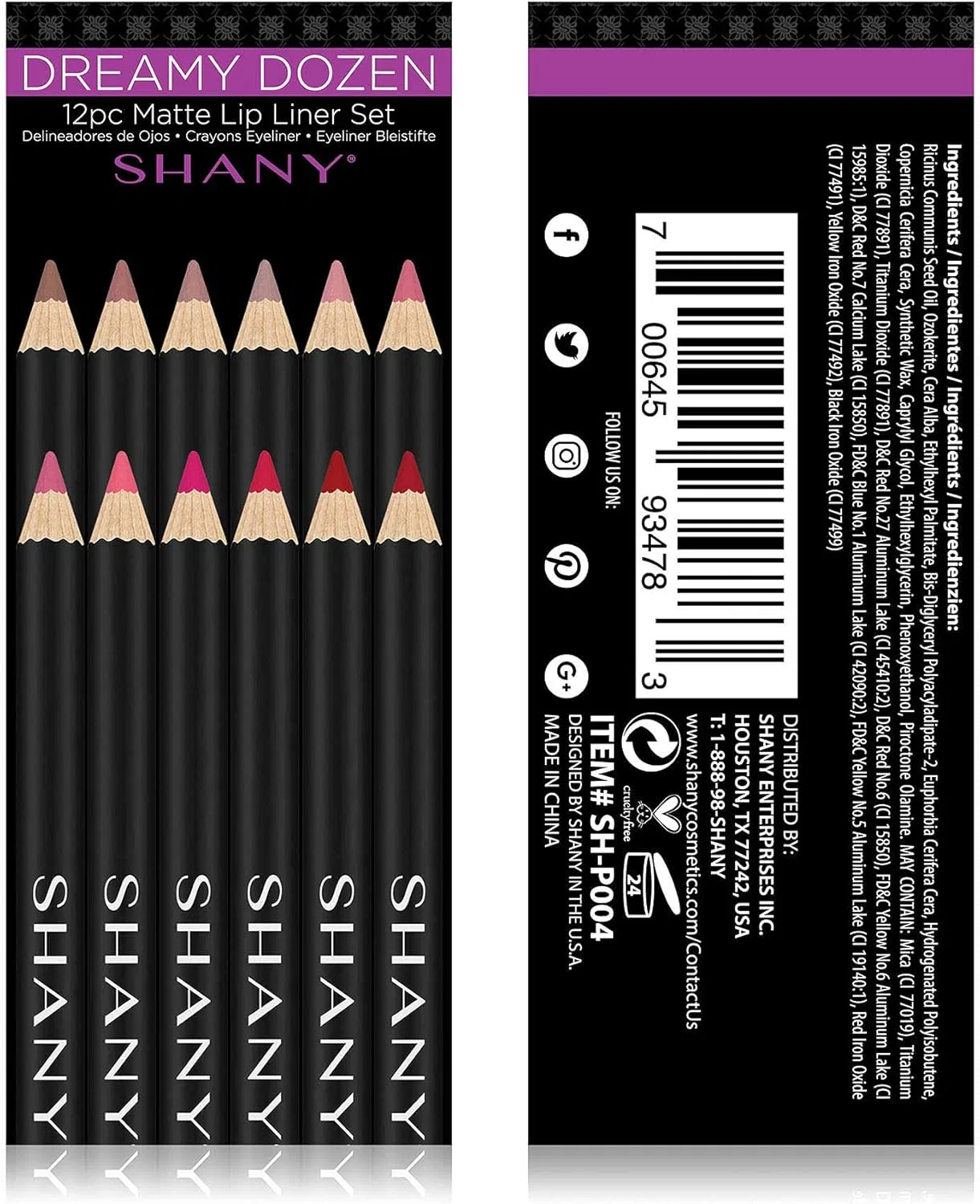 Набор матовых карандашей для губ SHANY Dreamy Dozen, 12 оттенков, мультиколор — фото 3