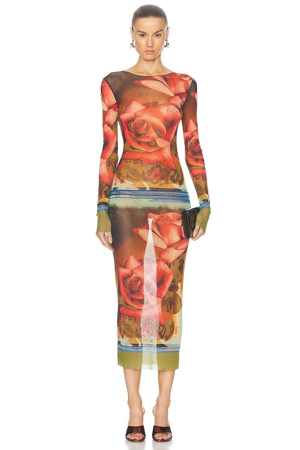 

Сетчатое платье Roses с длинными рукавами Jean Paul Gaultier, зеленый/красный/синий