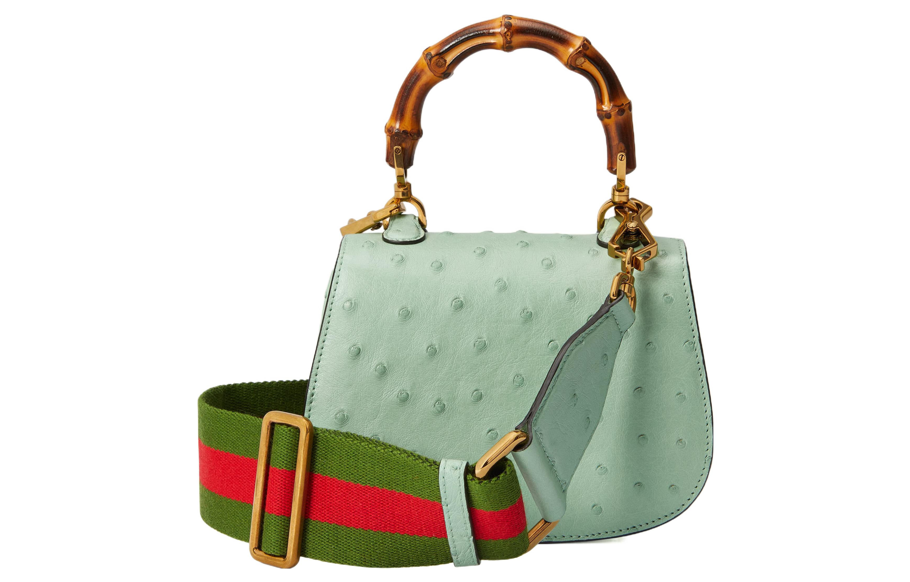 Миниатюрная сумка Gucci 1947 из страусиной кожи, светло-зеленая — фото 4