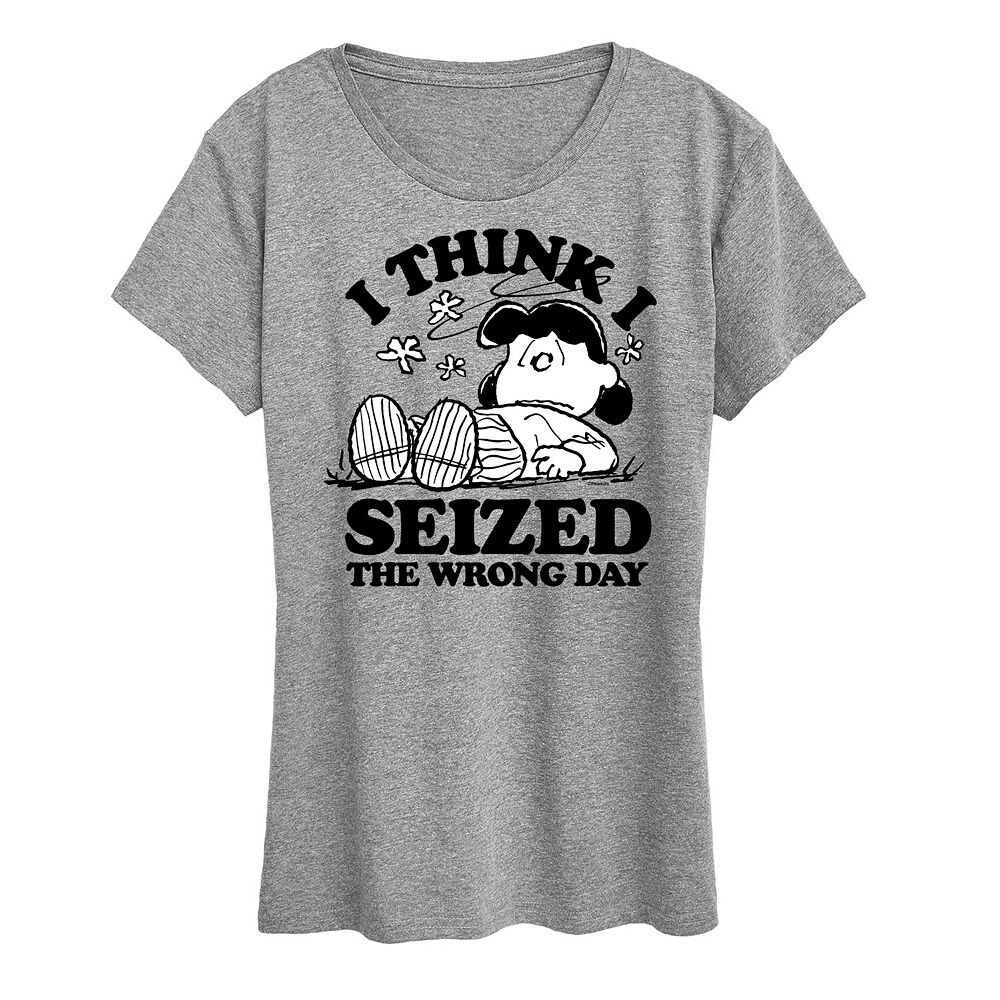 

Женская футболка с рисунком Peanuts Lucy Seized The Wrong Day Licensed Character, цвет Heather Gray