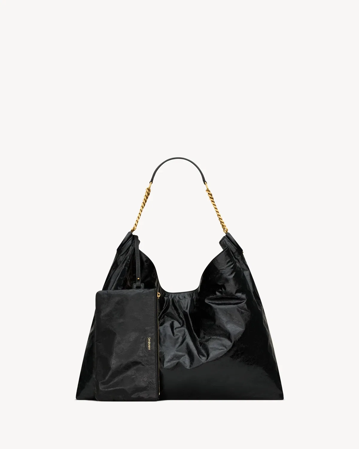 Сумка-хобо HORTENSE из блестящей кожи SAINT LAURENT, черный — фото 3