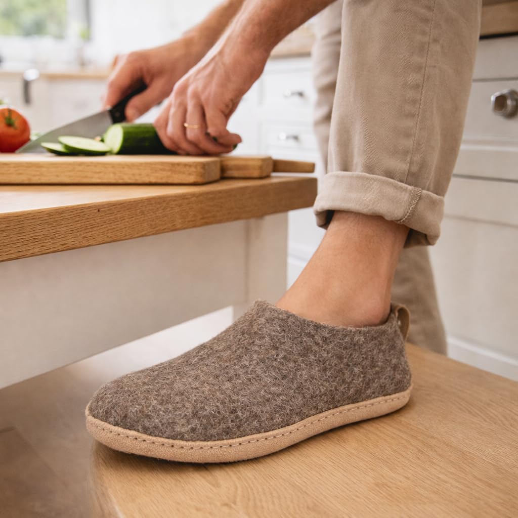 Тапочки Woolly из войлока с кожаной подошвой, Премиальная новозеландская шерсть, Ручная работа по итальянскому дизайну, Мягкие, дышащие и без запаха Woolly'S, коричневый — фото 2