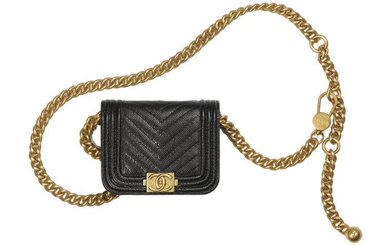 

CHANEL Женская поясная сумка из зерненой телячьей кожи черная