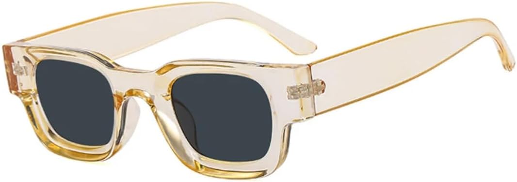 

Модные солнцезащитные очки маленького размера, прямоугольная оправа, толстая рамка, дорожные солнцезащитные очки для мужчин и женщин, защита от УФ-излучения UV400 VVTWSSW, Yellow Gray