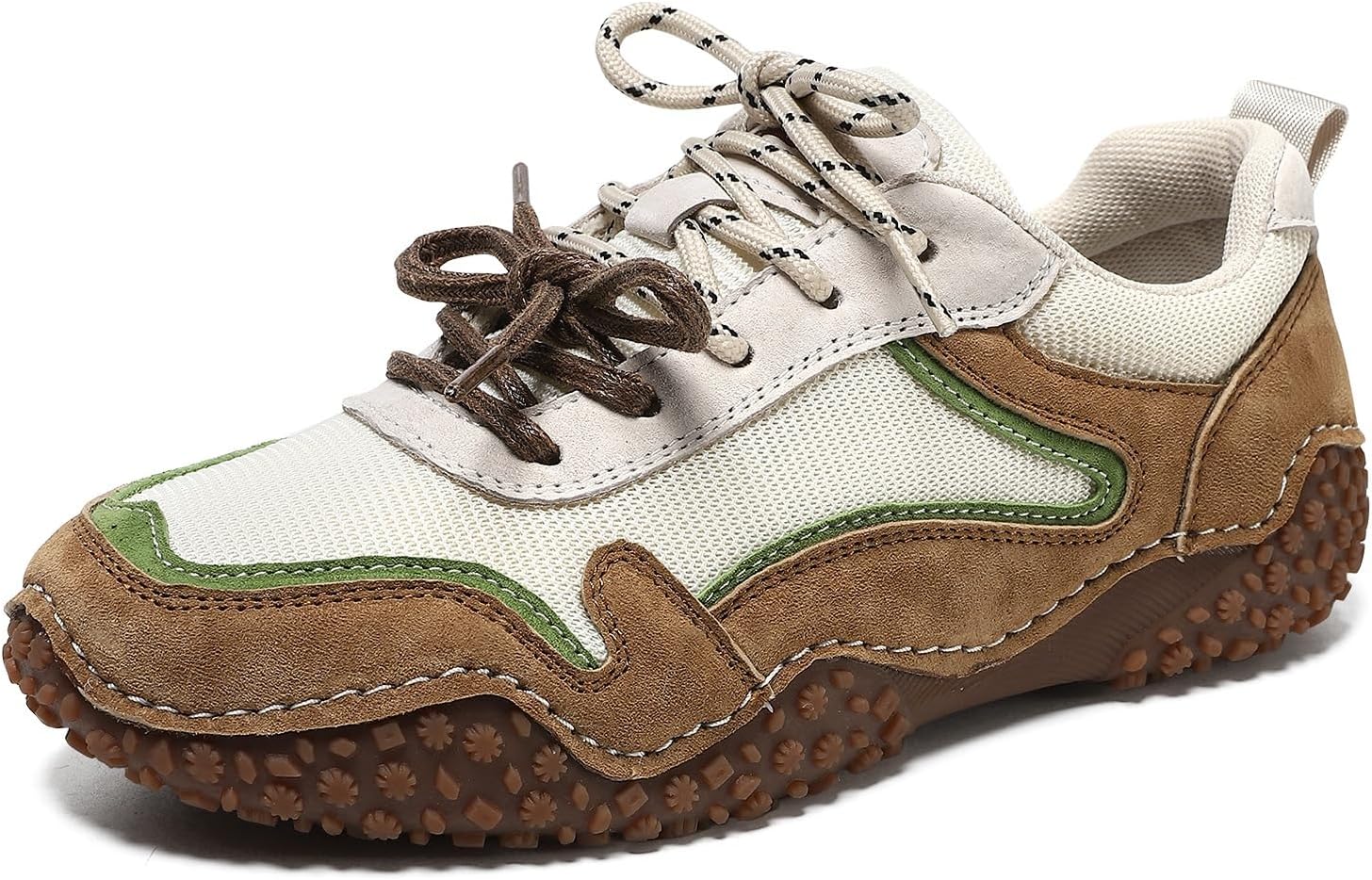 

Кожаные лоферы - дышащие перфорированные кроссовки с эластичной застежкой, резиновая подошва, круглый носок, низкие повседневные обувь для прогулок, путешествий и ежедневного ношения Hsdjkcsyu, коричневый