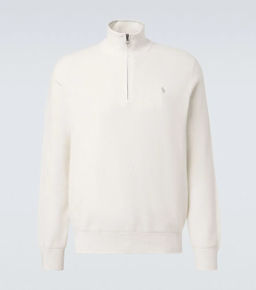 Хлопковый свитер с застежкой-молнией до середины груди Polo Ralph Lauren, белый