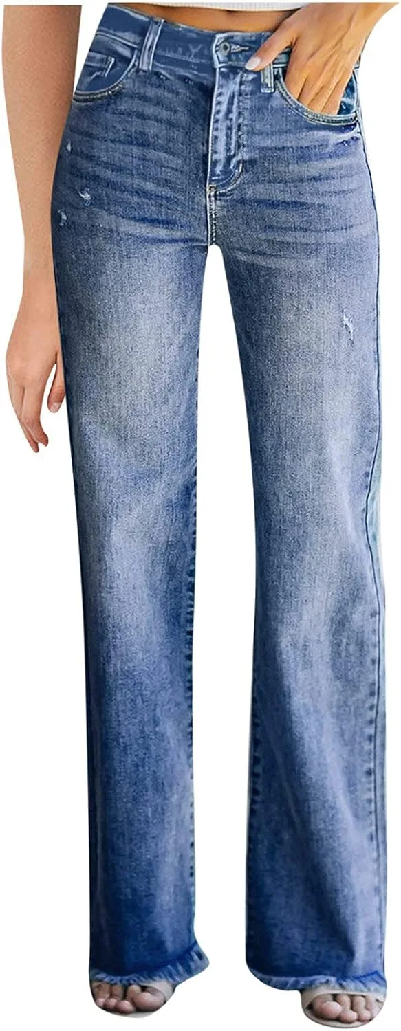 Джинсы женские Trendy с карманами и эластичным поясом