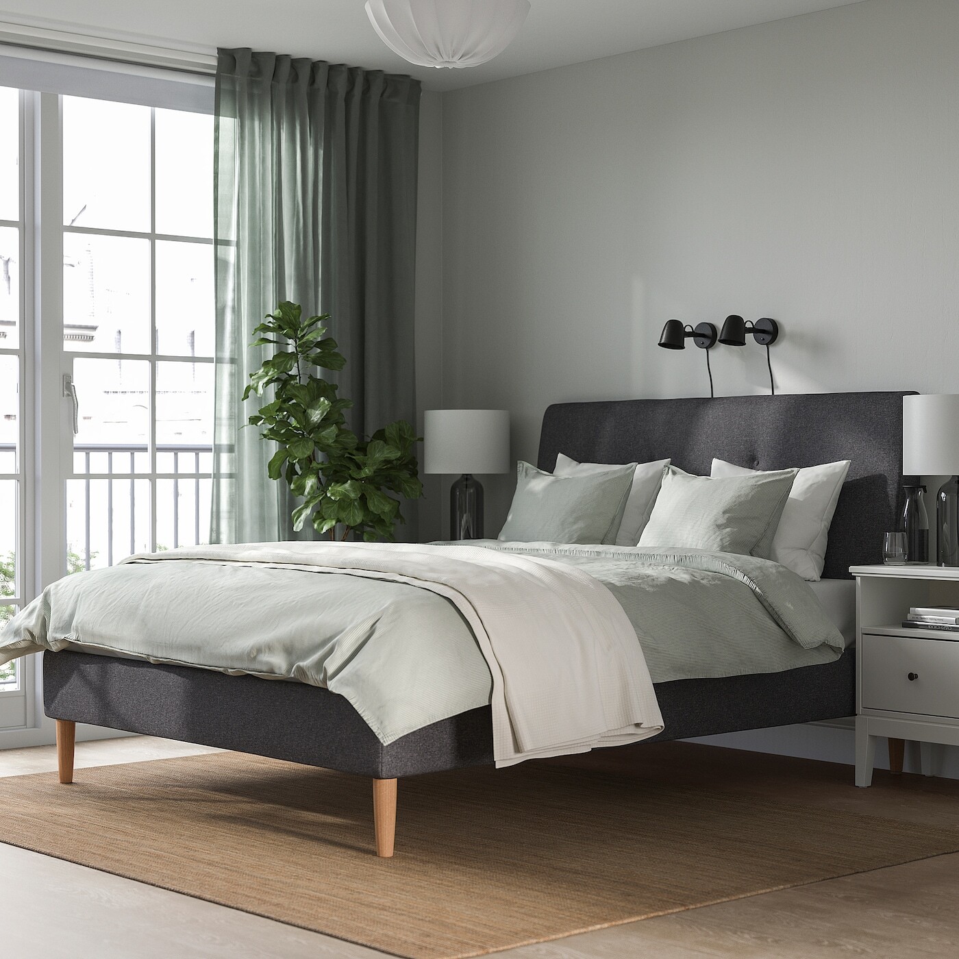 Каркас кровати с мягкой обивкой, цвет гуннаред темно-серый, 150x200 см IKEA Idanäs — фото 2