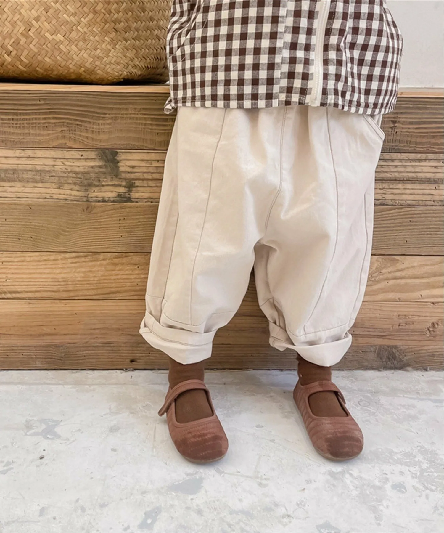 Корейская детская одежда, контрастные брюки-чиносы карго Aimoha Kids, beige