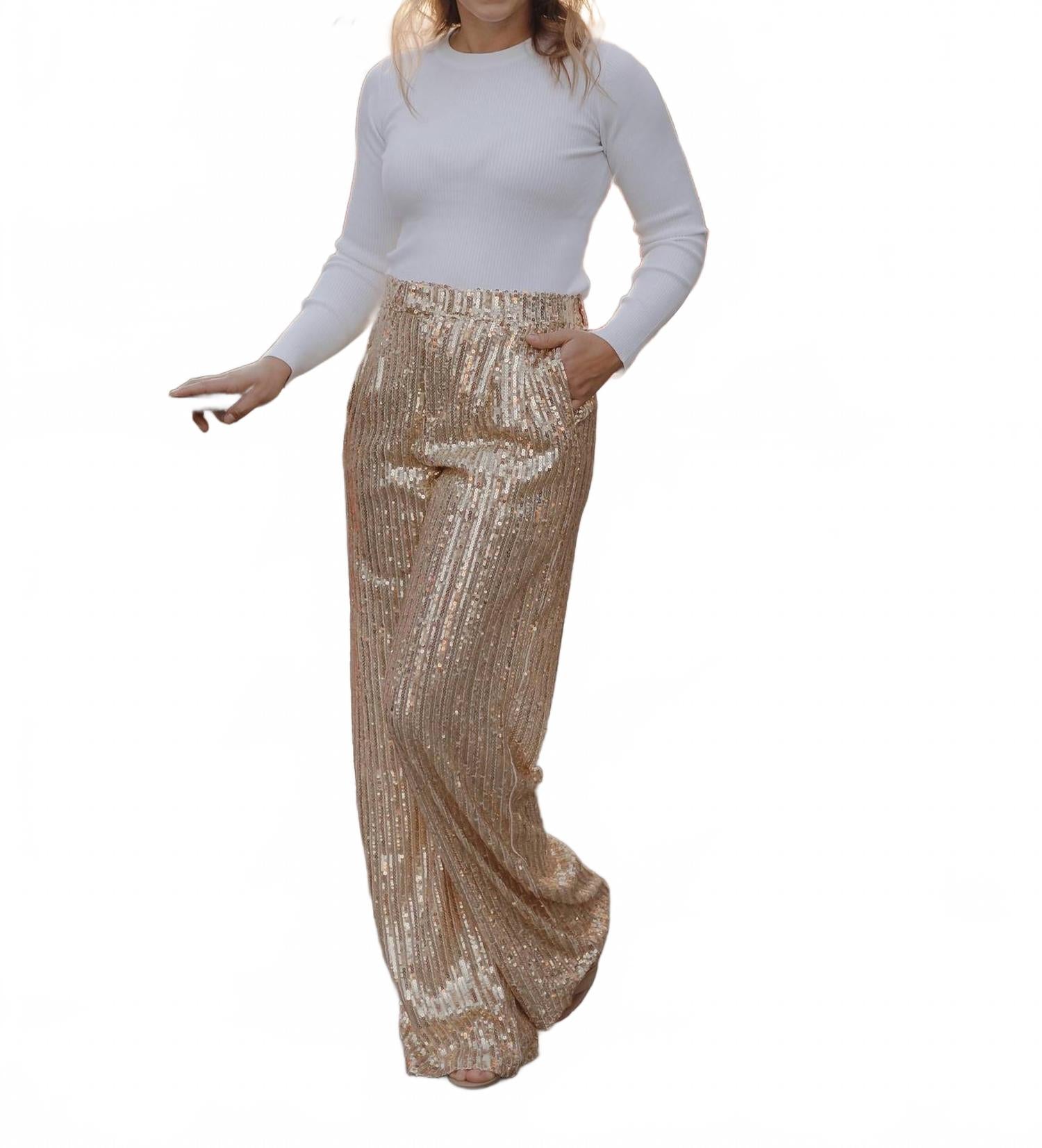 

Дженна Блестящие брюки с широкими штанинами в золотом цвете WISTERIA LANE