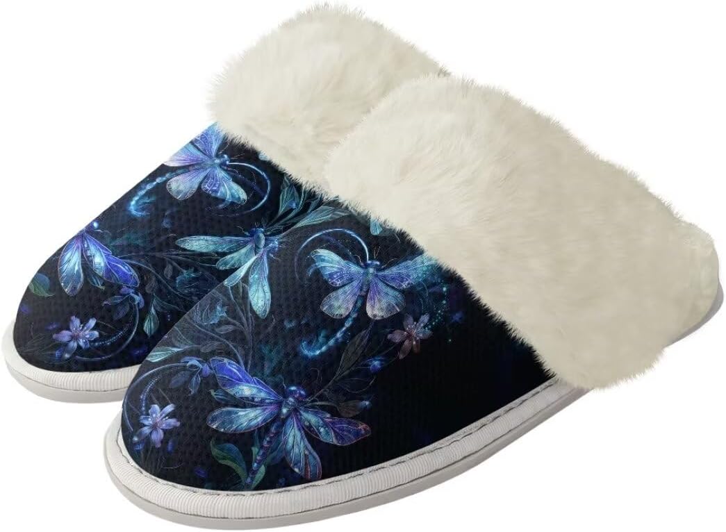 

Женские пушистые тапочки xixirimido с искусственным мехом, мужские противоскользящие домашние тапочки для дома и улицы, Dragonfly