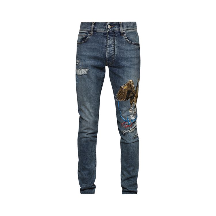 

Джинсы Amiri Printed And Embroidered Pegasus Skinny Jean 'True Indigo', синий