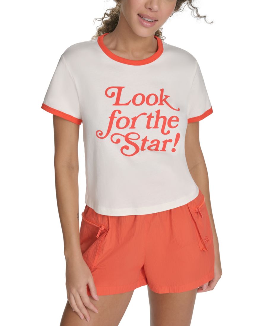 

Женская хлопковая футболка с графическим принтом "Звезда" Starter, Egret/cherry Tomato