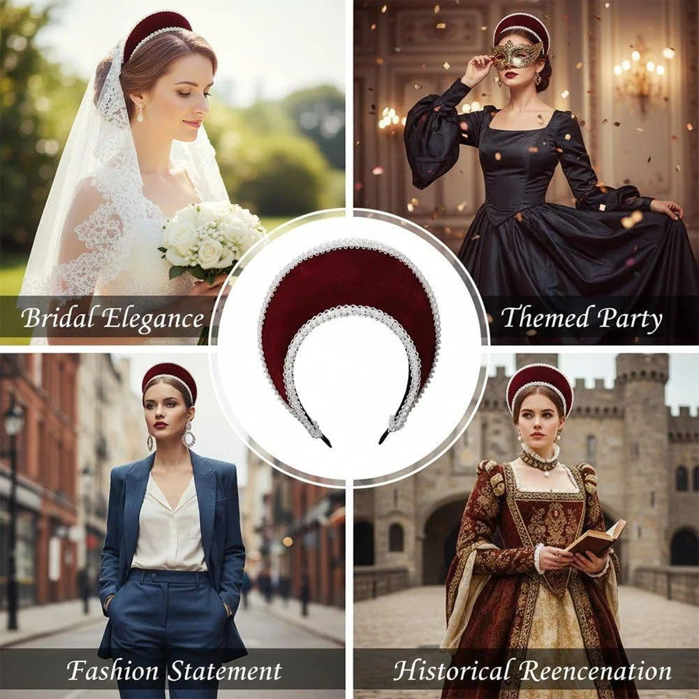 Винтажный головной убор Boleyn Hat в елизаветинском стиле Hiyyfloy, Wine Red — фото 2