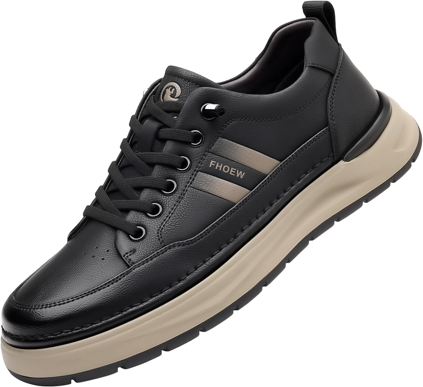 

Мужские кожаные модные кроссовки Простой ручной работы Винтажные низкие с круглым носком Эластичная шнуровка Слипоны на платформе Повседневная обувь Комфортные нескользящие классические теннисные туфли Lhyxu, черный