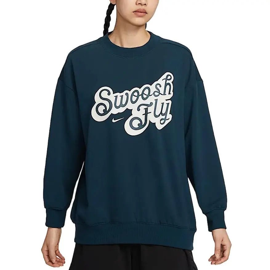 Женский баскетбольный свитшот Swoosh Fly Dri-FIT Oversized French Terry Nike, синий/коричневый — фото 3