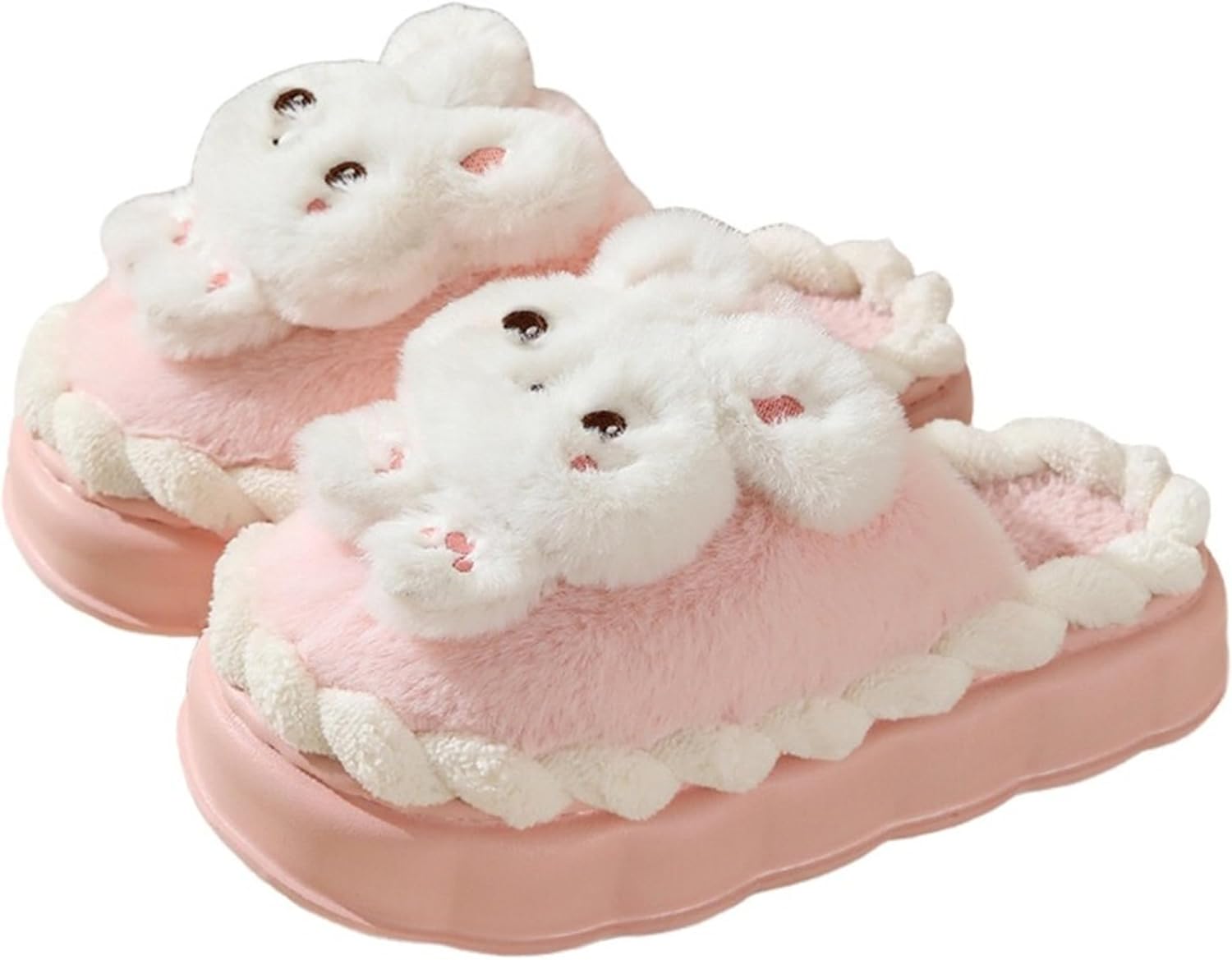 

WMYDHCGD Тапочки с животными для женщин Милые тапочки с зайчиками Забавные тапочки Теплые плюшевые зимние домашние хлопковые тапочки, розовый
