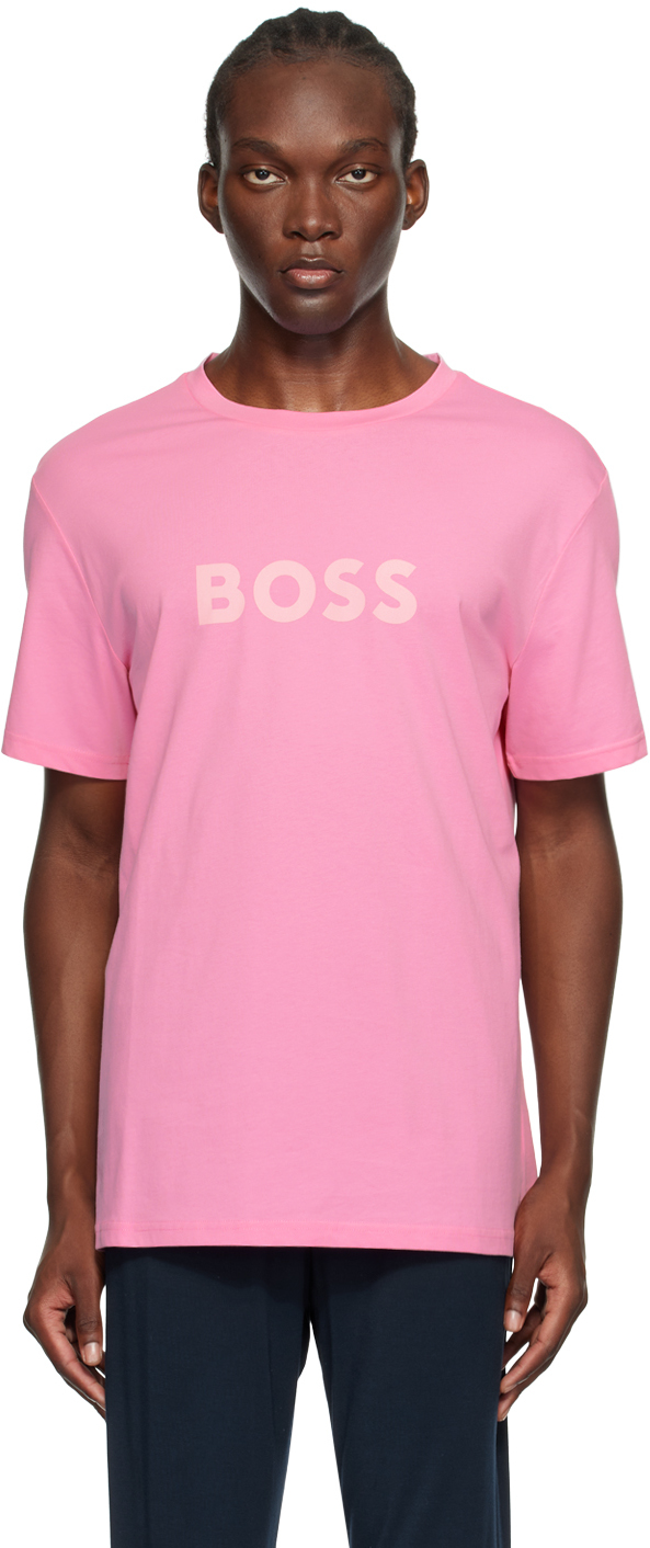 

Розовая футболка с большим логотипом BOSS