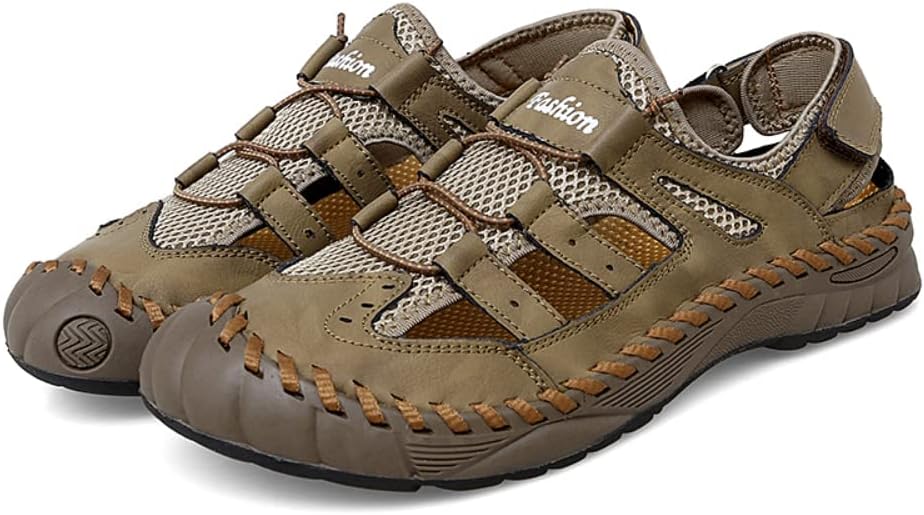 

Мужские деловые сандалии SUKKCCNO, мужские повседневные с закрытым носком, кожаные ручной работы, регулируемые сандалии-рыбацкие для пляжа, подходят для прогулок на улице и вождения, коричневый