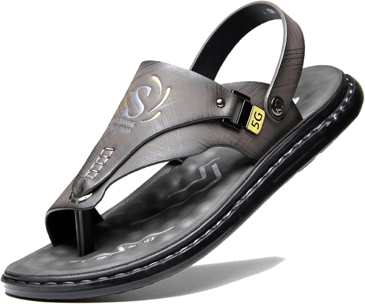 

Мужские кожаные сандалии BANGTEUO на плоской подошве, шлепанцы с кольцом для пальца, удобные, противоскользящие, для отдыха, пляжа, дома и улицы, серый