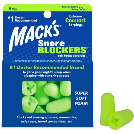 

Мягкие пенные беруши Macks Snore Blockers, 5 пар, 32 дБ, высокий уровень шума, 37 дБ, уровень шума Mack's