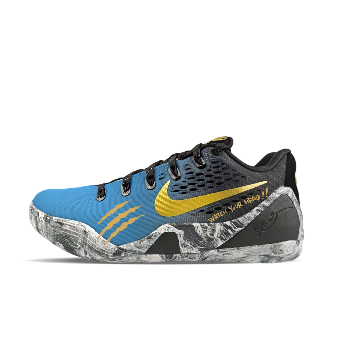

Nike Кроссовки Kobe 9 устойчивые к истиранию низкие баскетбольные черно-синие, цвет Blue Black