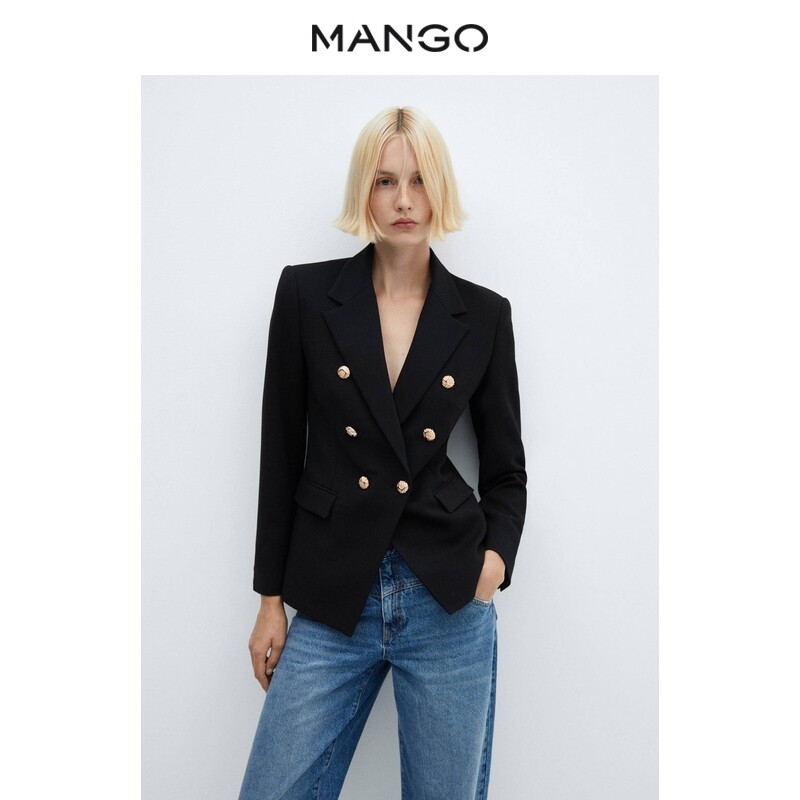 

Двубортный пиджак Mango с лацканами и V-образным вырезом, черный