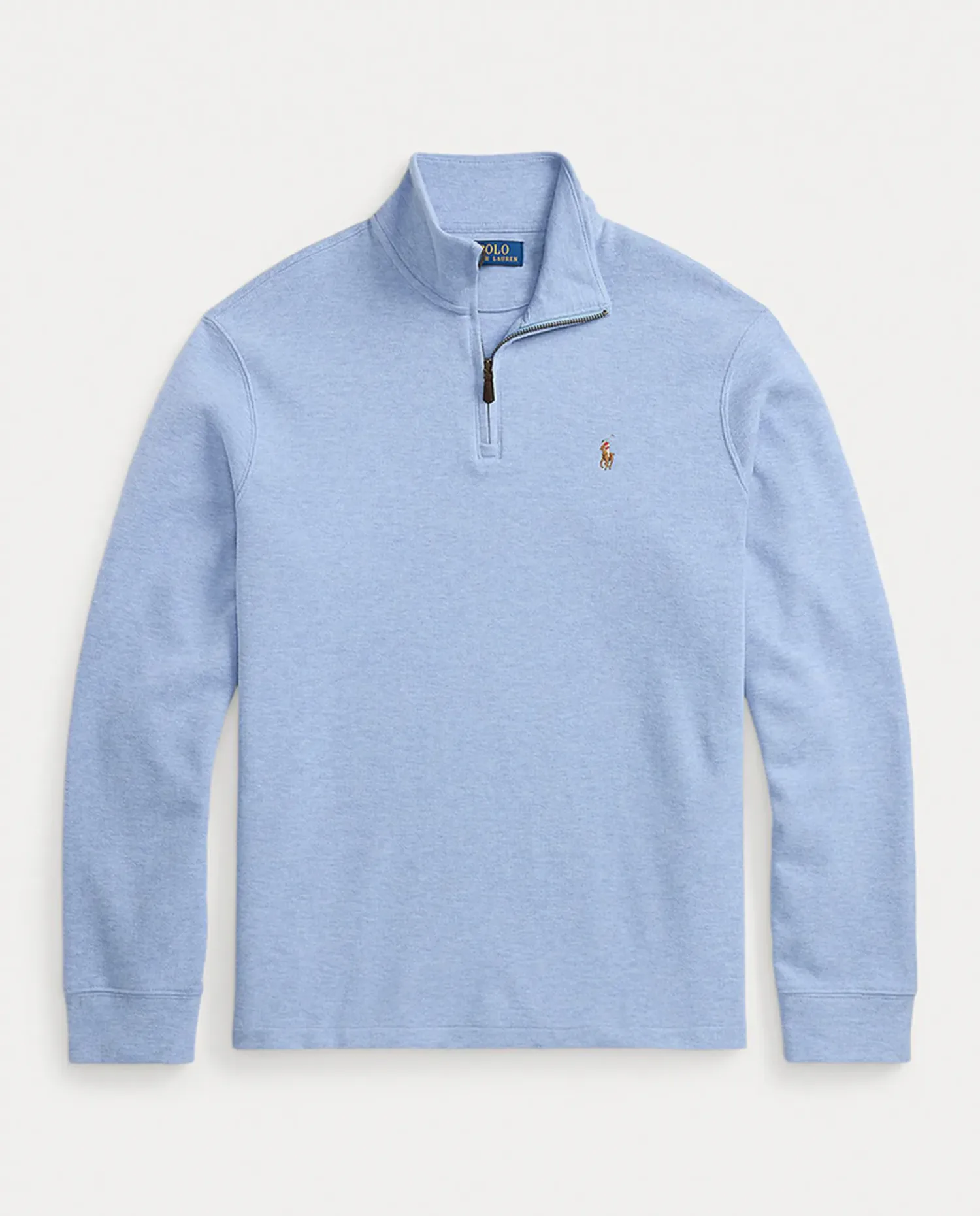 Мужской хлопковый свитер с воротником на половину молнии Polo Ralph Lauren, светло-голубой — фото 4