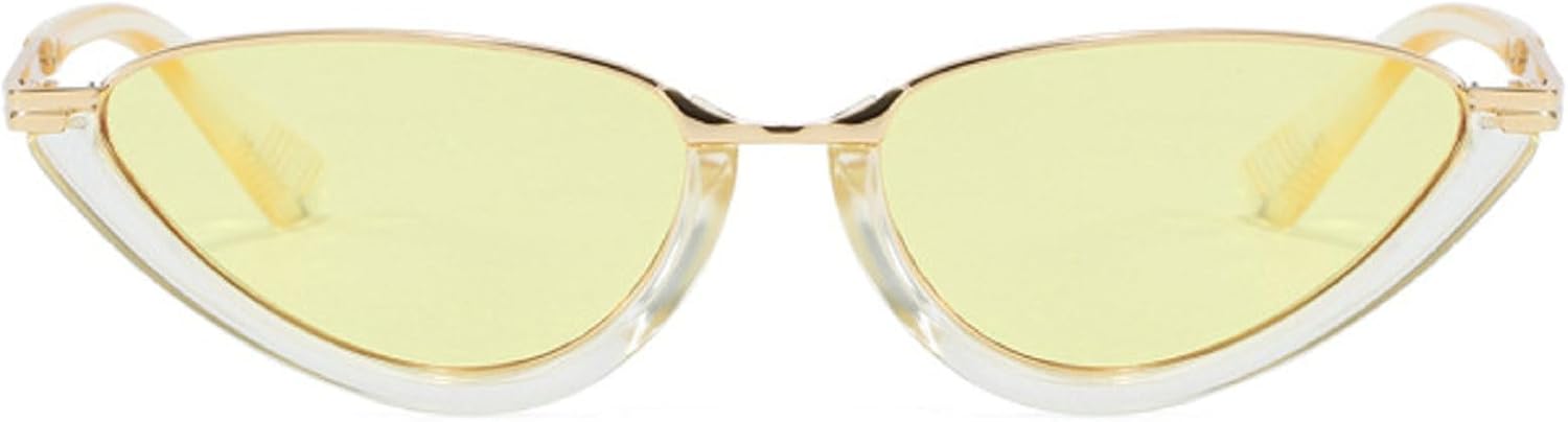 

Женские солнцезащитные очки «кошачий глаз» в тонкой металлической оправе, модель 2025 года, персонализированные овальные солнцезащитные очки в полуоправе, в стиле ретро 90-х mincl, White Yellow