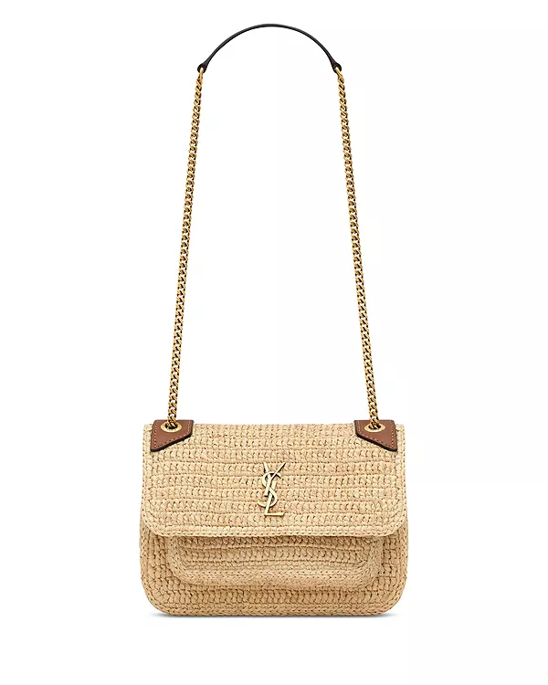 

Миниатюрная сумка Niki через плечо из рафии Saint Laurent, бежевый