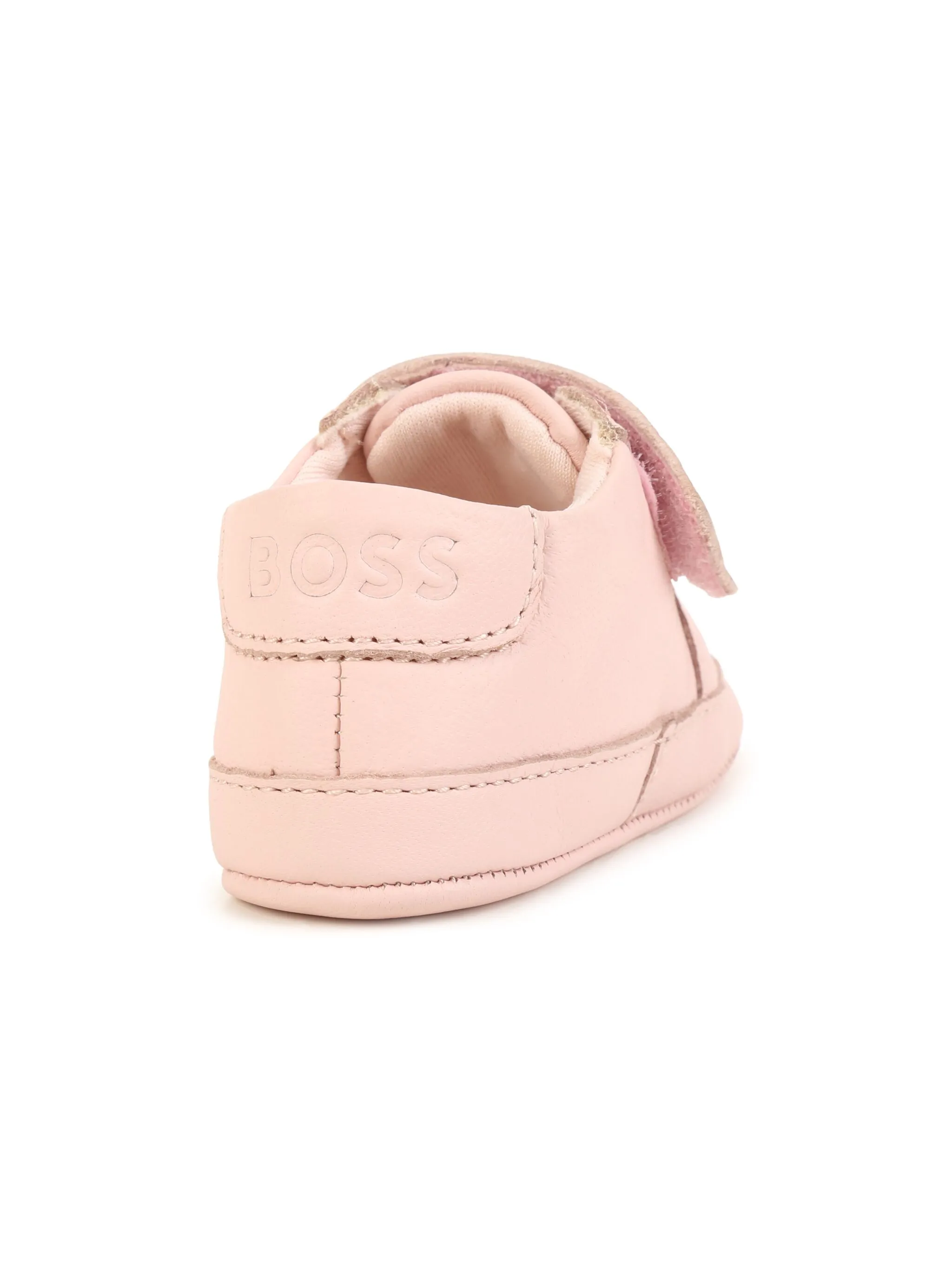 Кожаные тапочки с надписью на логотипе Boss Kidswear, розовый — фото 3