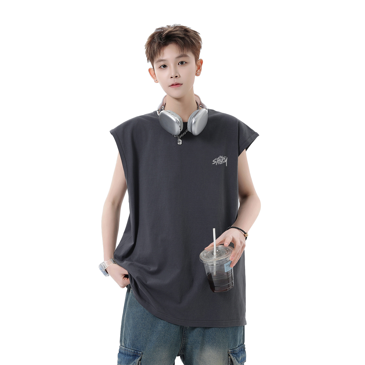 

Майка унисекс с круглым вырезом, тонкие, без рукавов Disney, темный серый